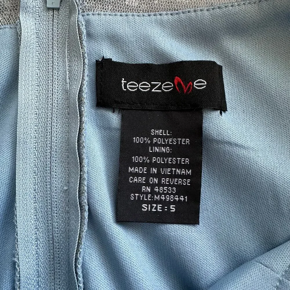 Teeze Me Metallic Foil Pleated V-Neck Gown From David's Bridal Light Blue Sz 5 - Picture 12 of 16